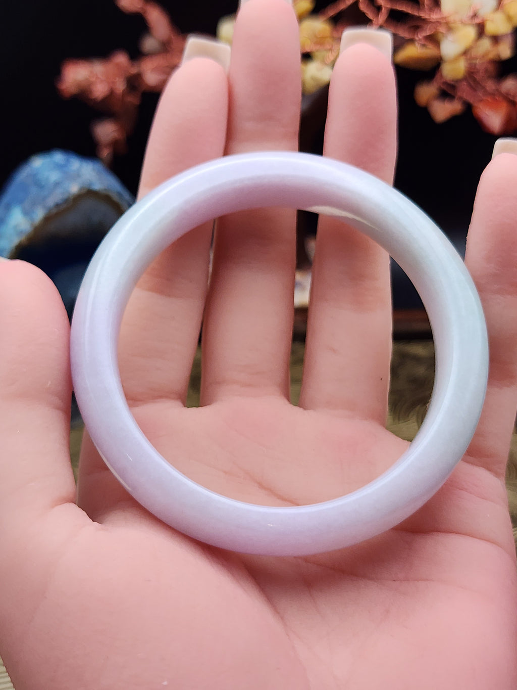 Jadeite Jade Icy Lavender with Green Accents Bangle - 55.9mm (Type A Untreated)