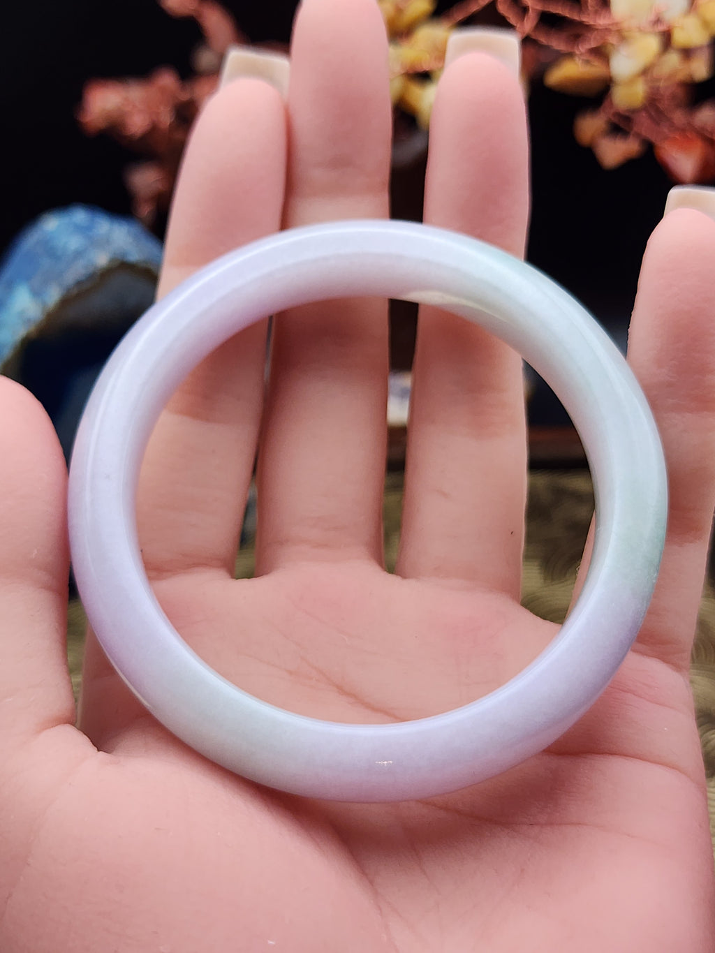 Jadeite Jade Icy Lavender with Green Accents Bangle - 55.9mm (Type A Untreated)