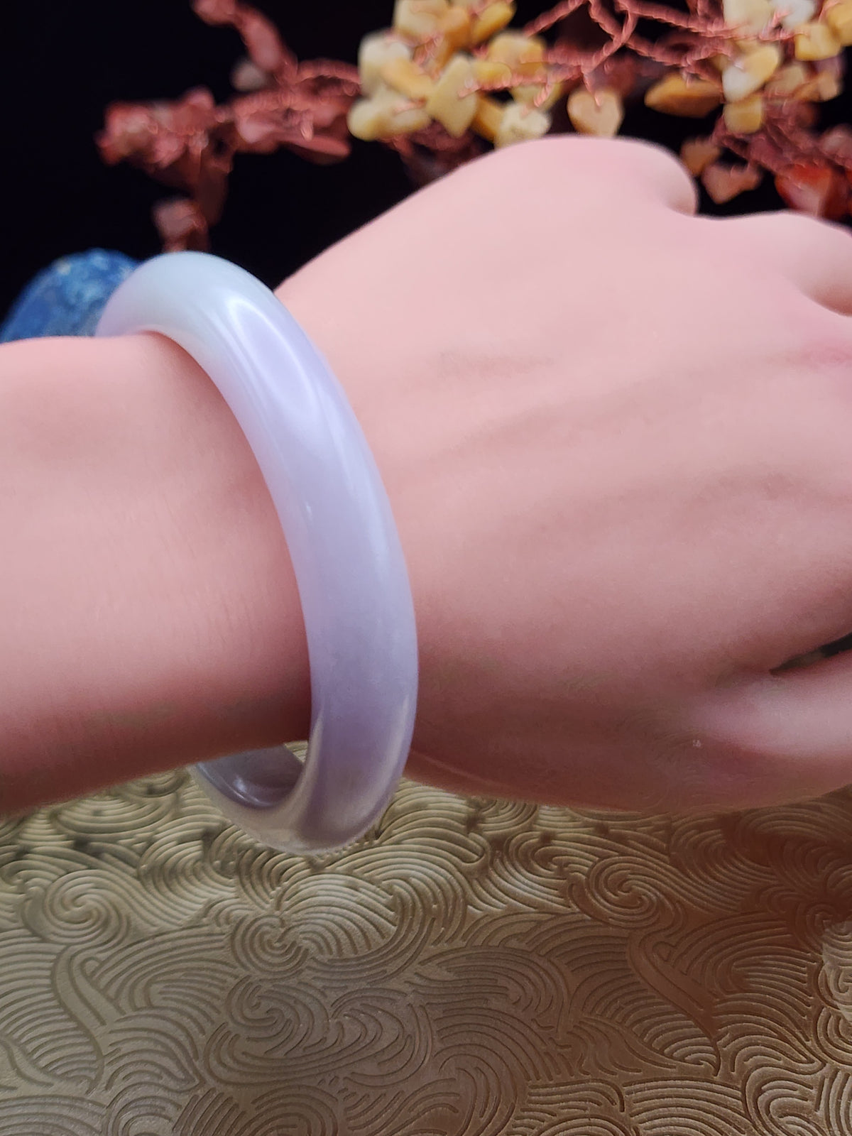 Jadeite Jade Icy Lavender with Green Accents Bangle - 55.9mm (Type A Untreated)