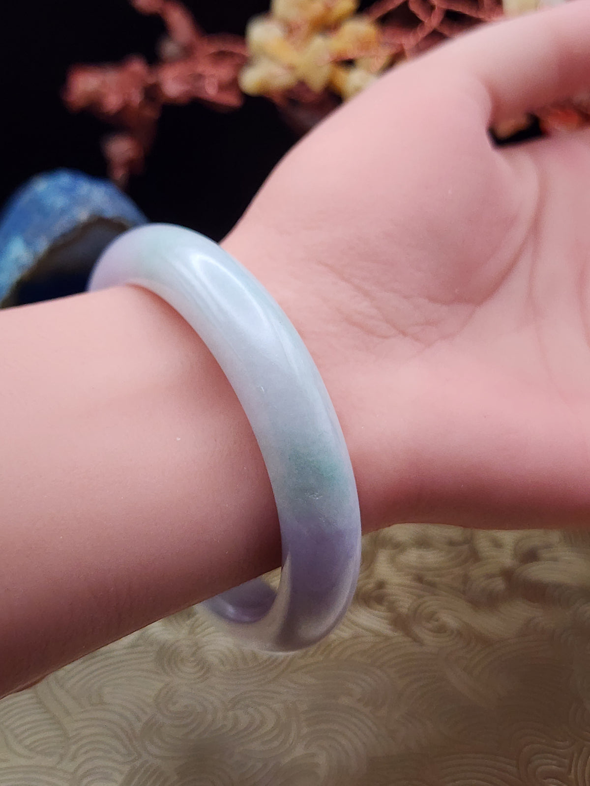 Jadeite Jade Icy Lavender with Green Accents Bangle - 55.9mm (Type A Untreated)