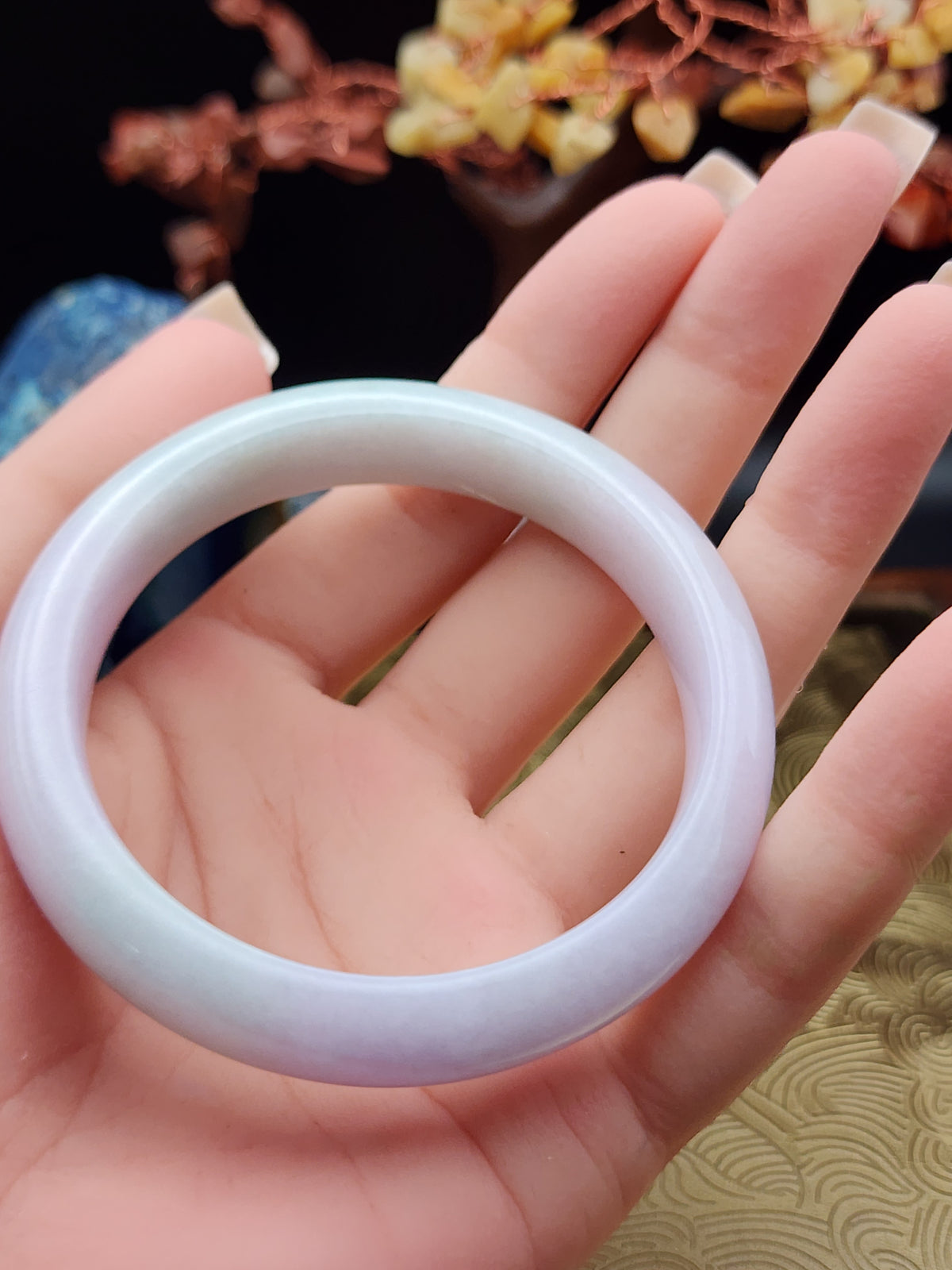 Jadeite Jade Icy Lavender with Green Accents Bangle - 55.9mm (Type A Untreated)