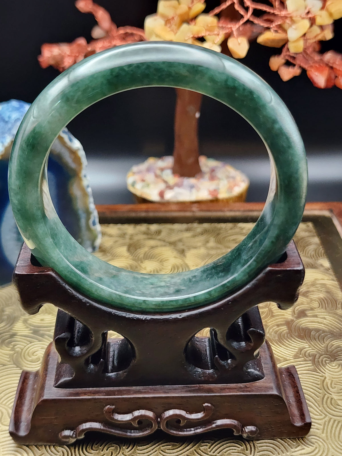 Jadeite Jade Deep Forest Green Bangle - 62mm (Type A Untreated)