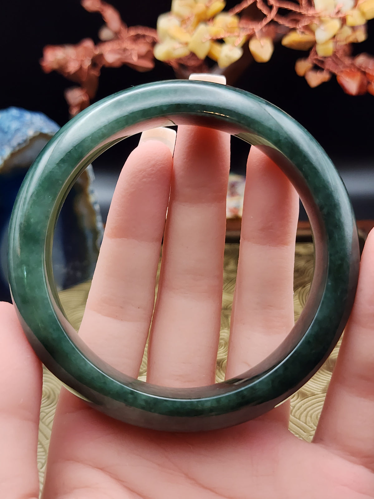 Jadeite Jade Deep Forest Green Bangle - 62mm (Type A Untreated)