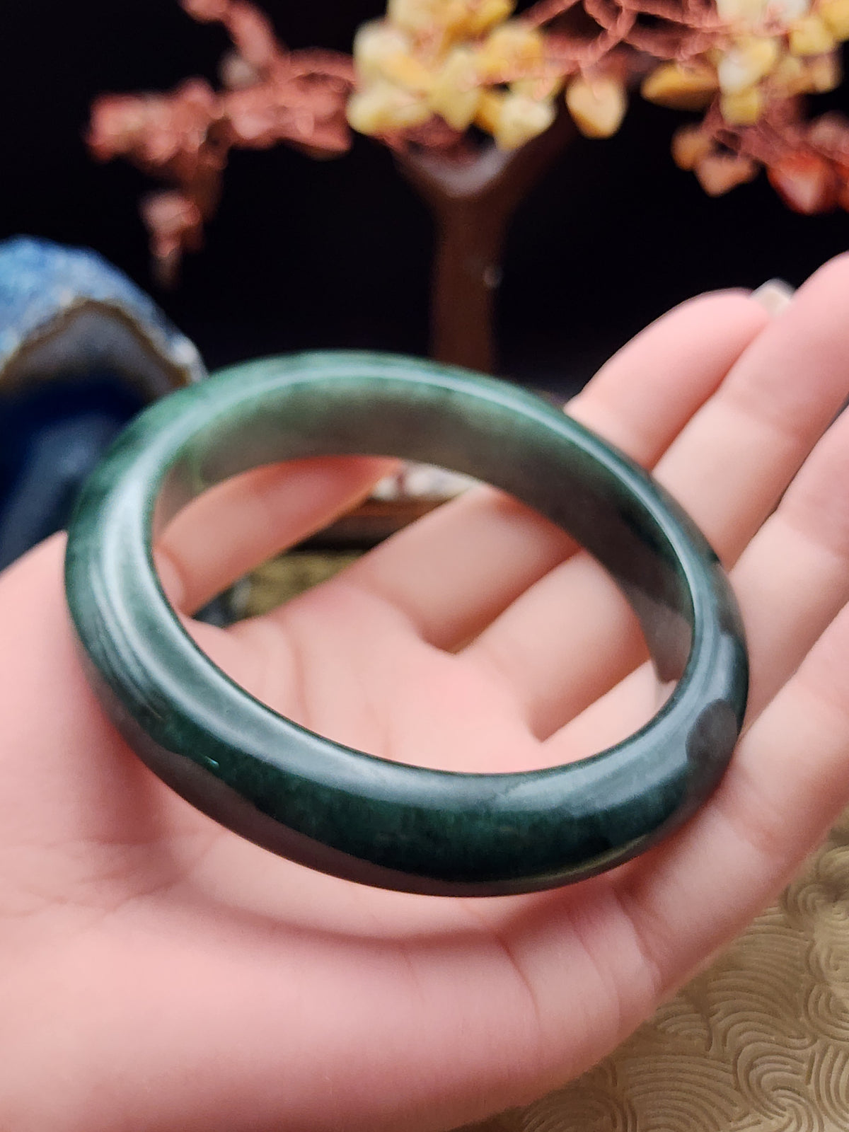 Jadeite Jade Deep Forest Green Bangle - 62mm (Type A Untreated)