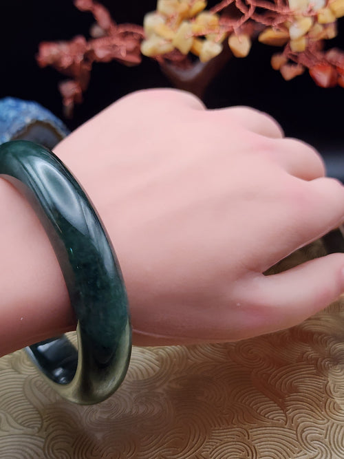 Jadeite Jade Deep Forest Green Bangle - 62mm (Type A Untreated)