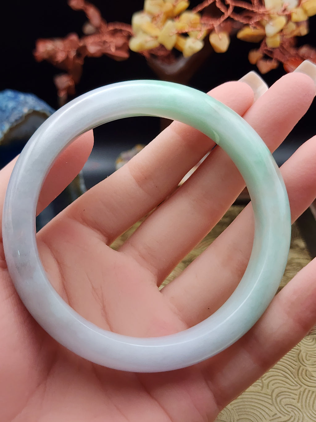 Jadeite Jade Icy White, Pale Green & Soft Lavender Bangle - 63mm (Type A Untreated)
