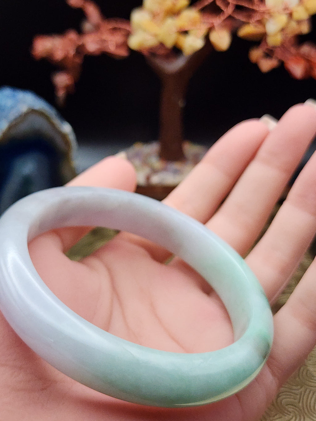 Jadeite Jade Icy White, Pale Green & Soft Lavender Bangle - 63mm (Type A Untreated)