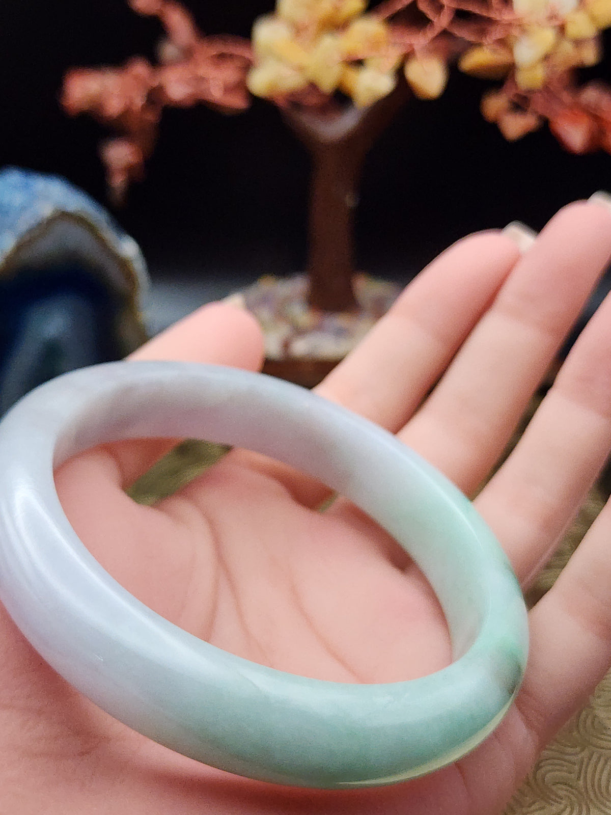 Jadeite Jade Icy White, Pale Green & Soft Lavender Bangle - 63mm (Type A Untreated)