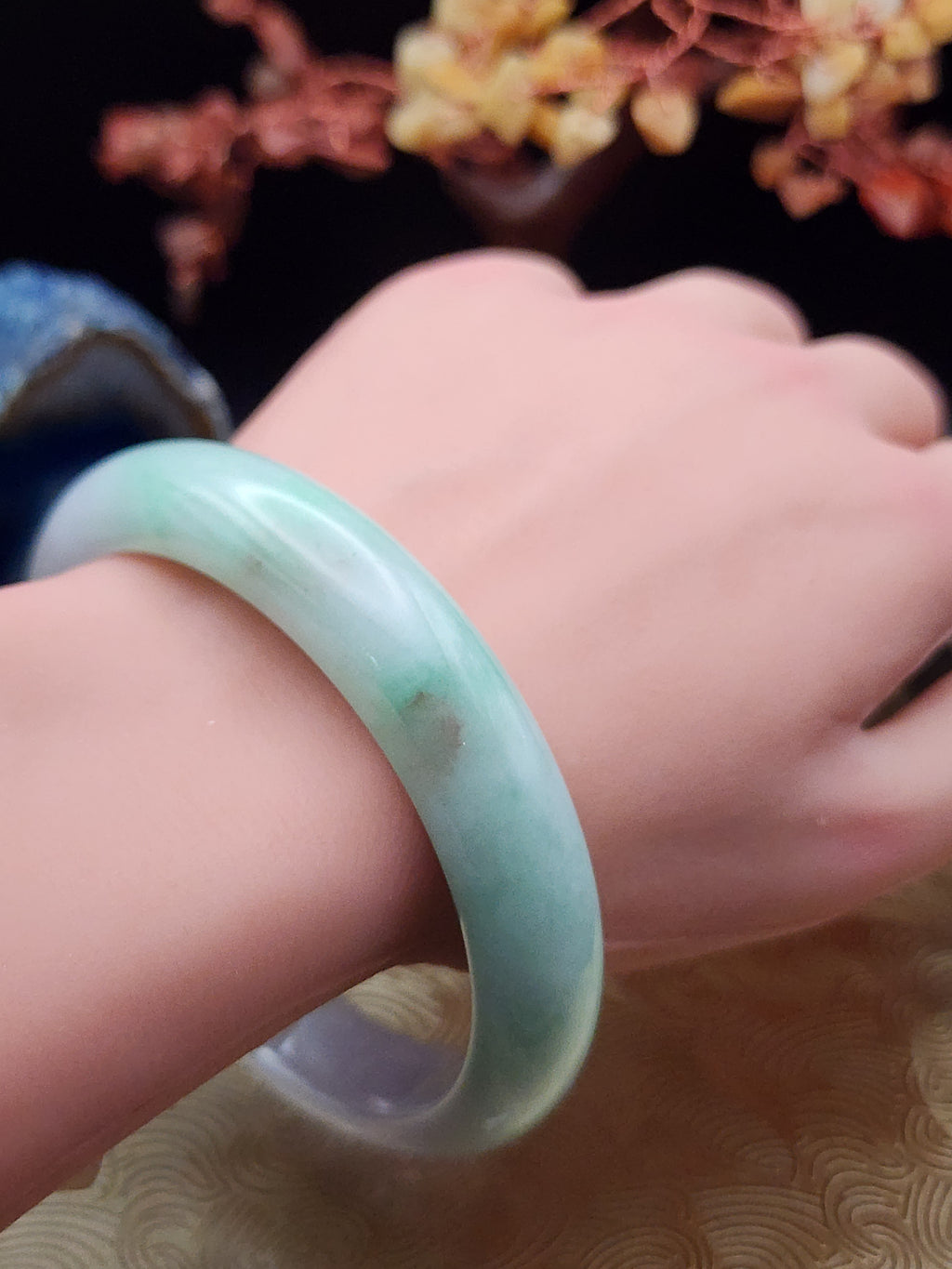 Jadeite Jade Icy White, Pale Green & Soft Lavender Bangle - 63mm (Type A Untreated)
