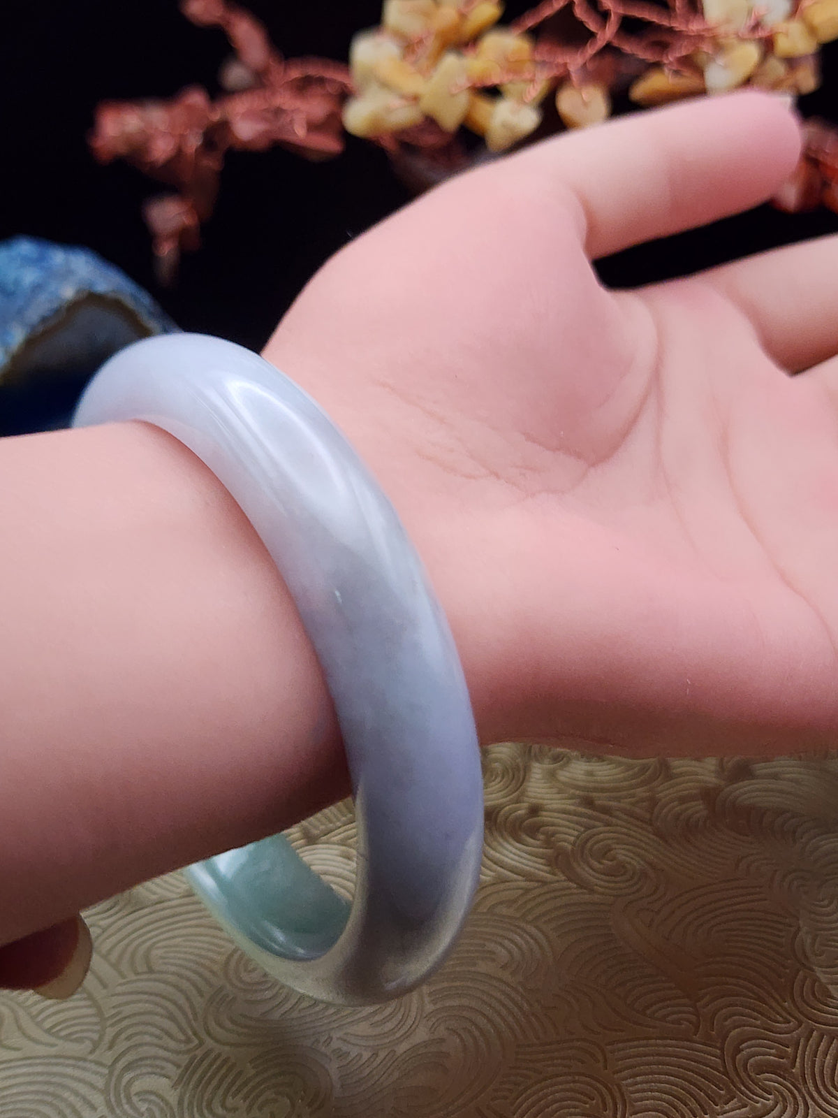 Jadeite Jade Icy White, Pale Green & Soft Lavender Bangle - 63mm (Type A Untreated)