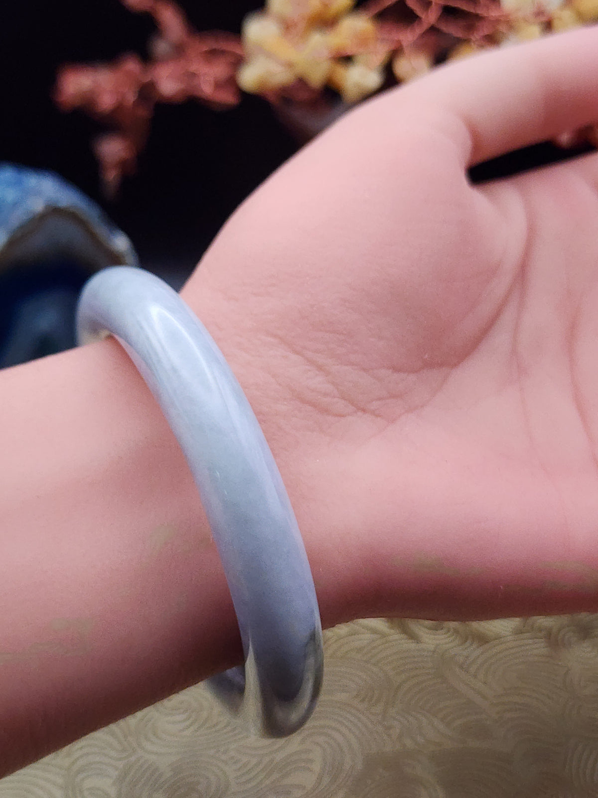 Jadeite Jade Icy Lavender with Dark Green Accents Bangle - 54mm (Type A Untreated)