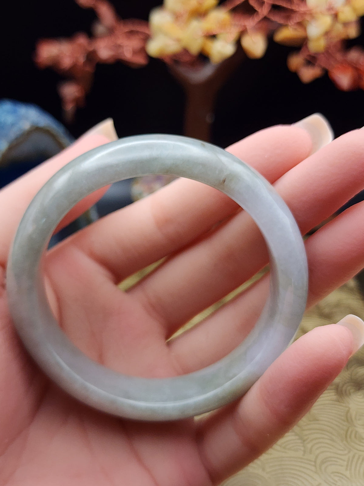 Jadeite Jade Icy White with Soft Green Bangle - 55mm (Type A Untreated)