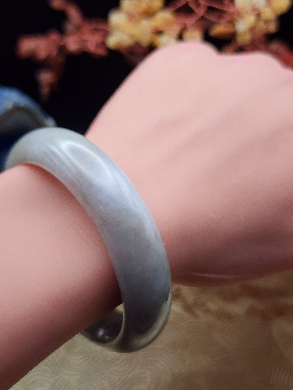 Jadeite Jade Icy White with Soft Green Bangle - 55mm (Type A Untreated)