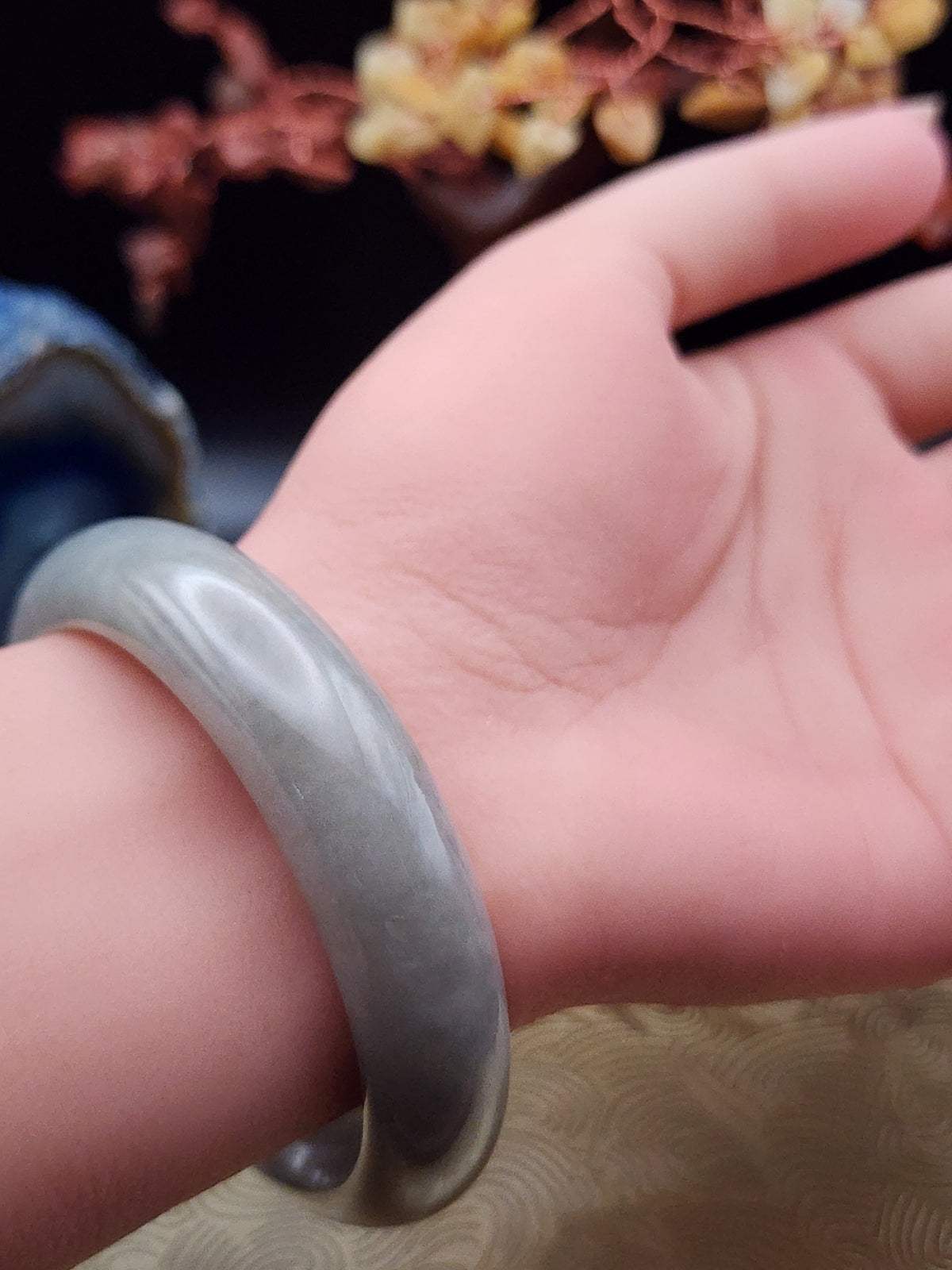 Jadeite Jade Icy White with Soft Green Bangle - 55mm (Type A Untreated)