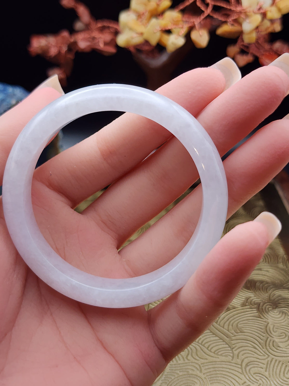 Jadeite Jade Highly Translucent Icy White Bangle - 52.7mm (Type A Untreated)