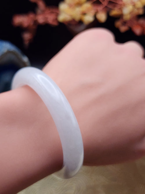 Jadeite Jade Highly Translucent Icy White Bangle - 52.7mm (Type A Untreated)