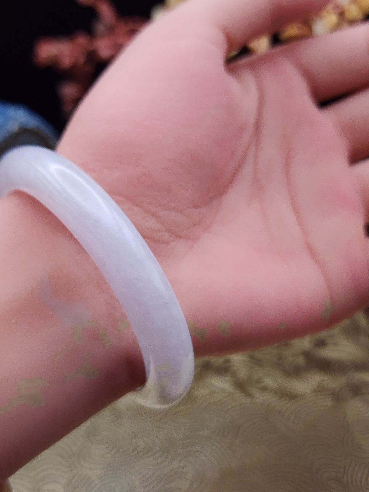 Jadeite Jade Highly Translucent Icy White Bangle - 52.7mm (Type A Untreated)