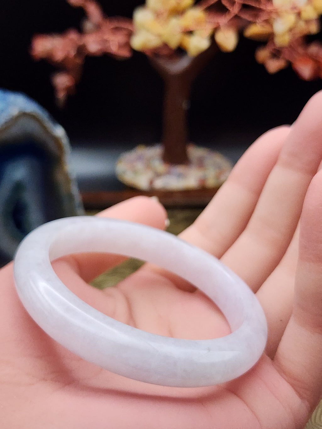 Jadeite Jade Highly Translucent Icy White Bangle - 52.7mm (Type A Untreated)