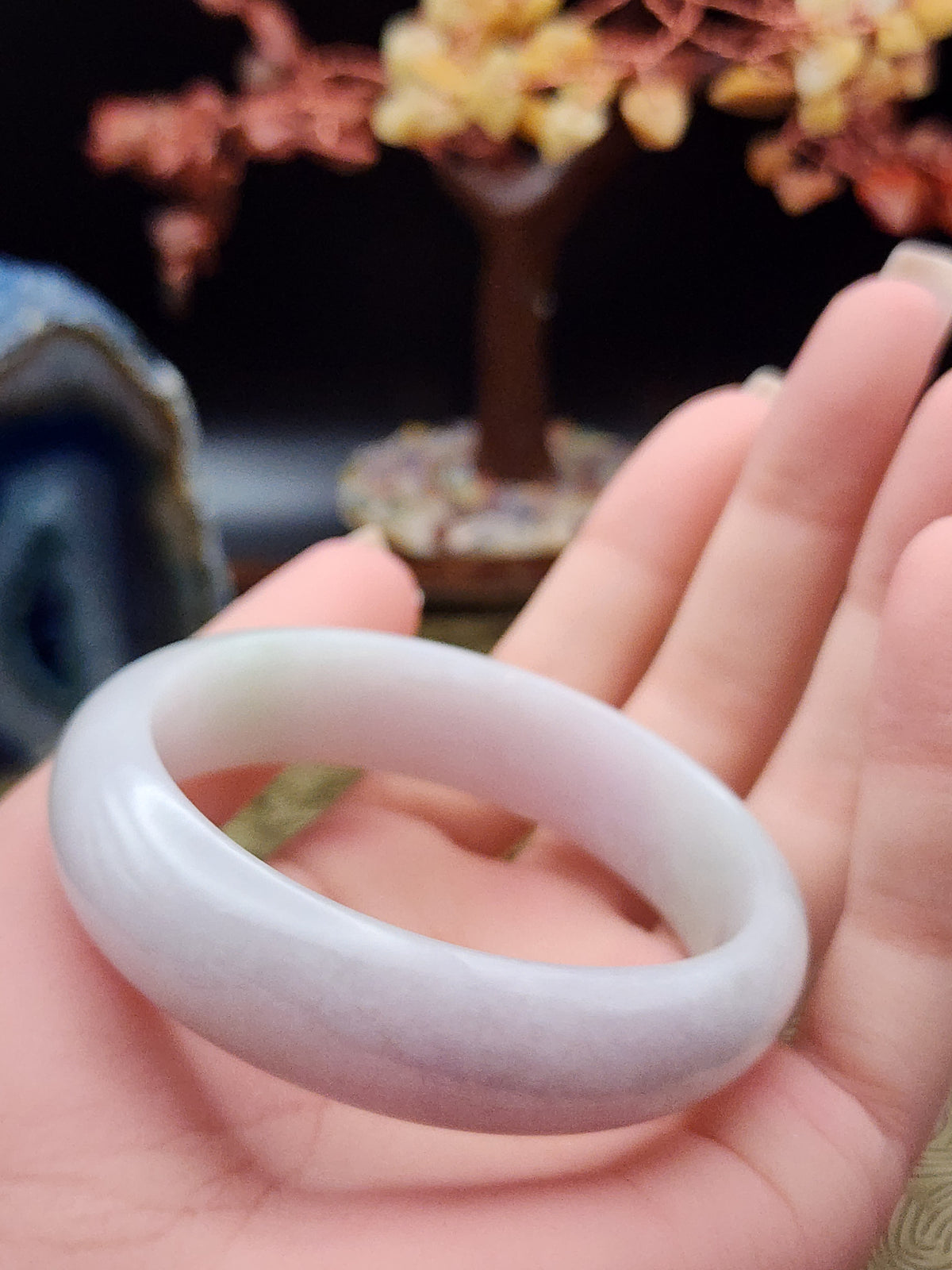 Jadeite Jade Soft Lavender Oval Bangle - 55.5 x 49.2mm (Type A Untreated)