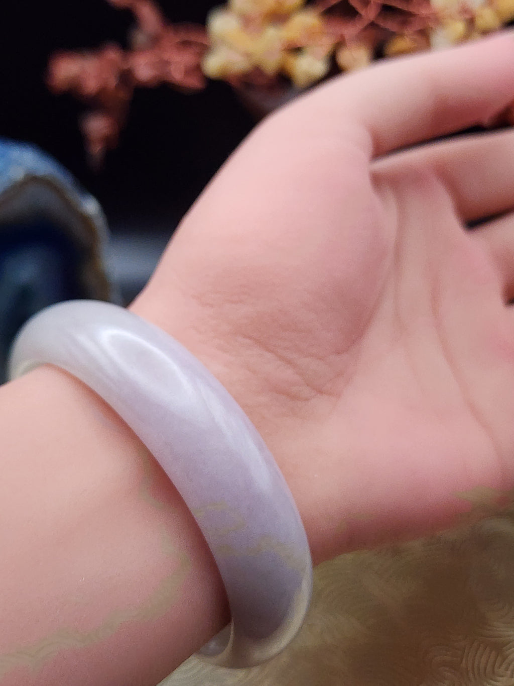 Jadeite Jade Soft Lavender Oval Bangle - 55.5 x 49.2mm (Type A Untreated)