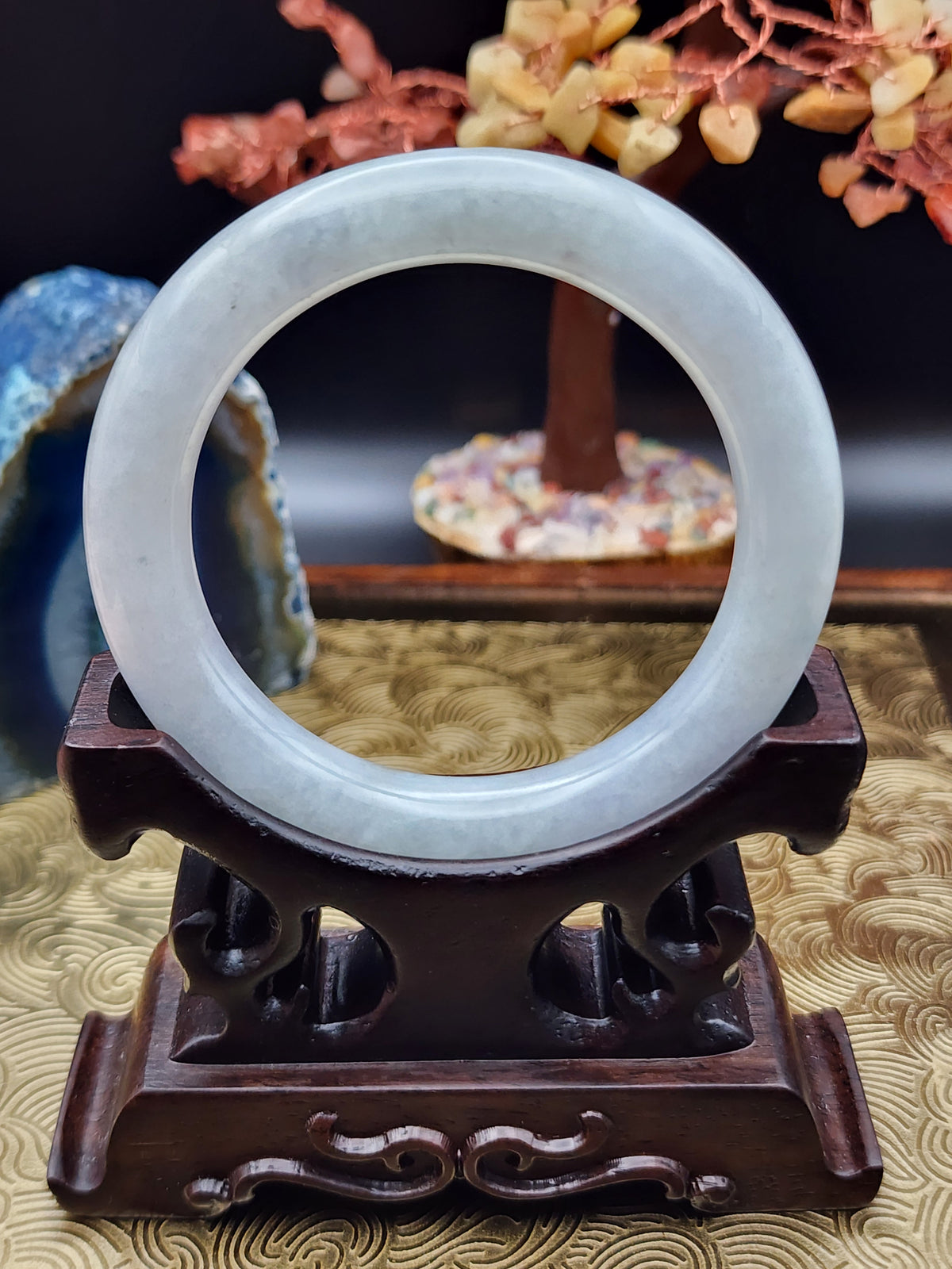 Jadeite Jade Soft Icy Blue-Gray Bangle - 55.4mm (Type A Untreated)