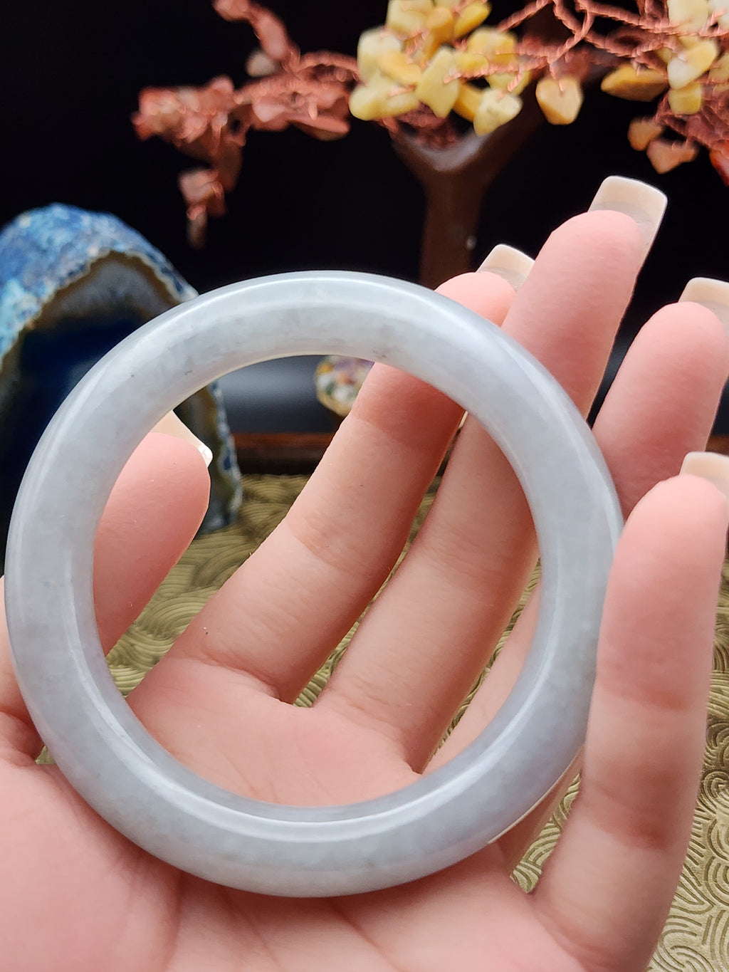 Jadeite Jade Soft Icy Blue-Gray Bangle - 55.4mm (Type A Untreated)