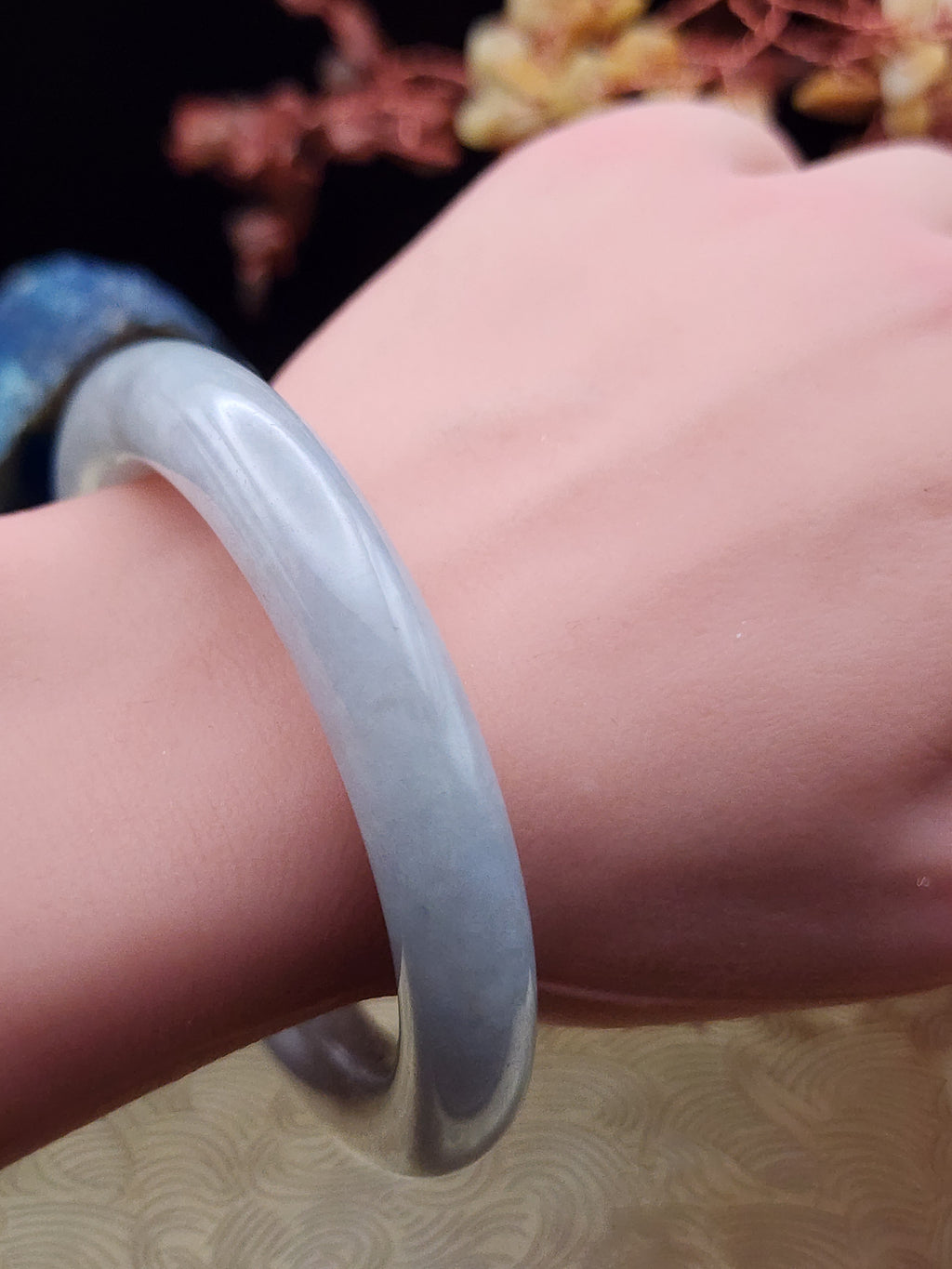 Jadeite Jade Soft Icy Blue-Gray Bangle - 55.4mm (Type A Untreated)