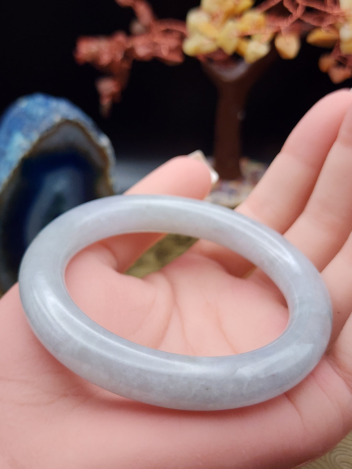 Jadeite Jade Soft Icy Blue-Gray Bangle - 55.4mm (Type A Untreated)