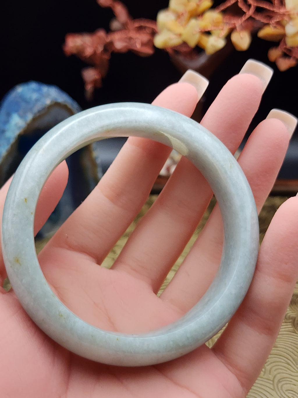 Jadeite Jade Pale Icy Blue-Green Bangle – 58.4mm (Type A Untreated)