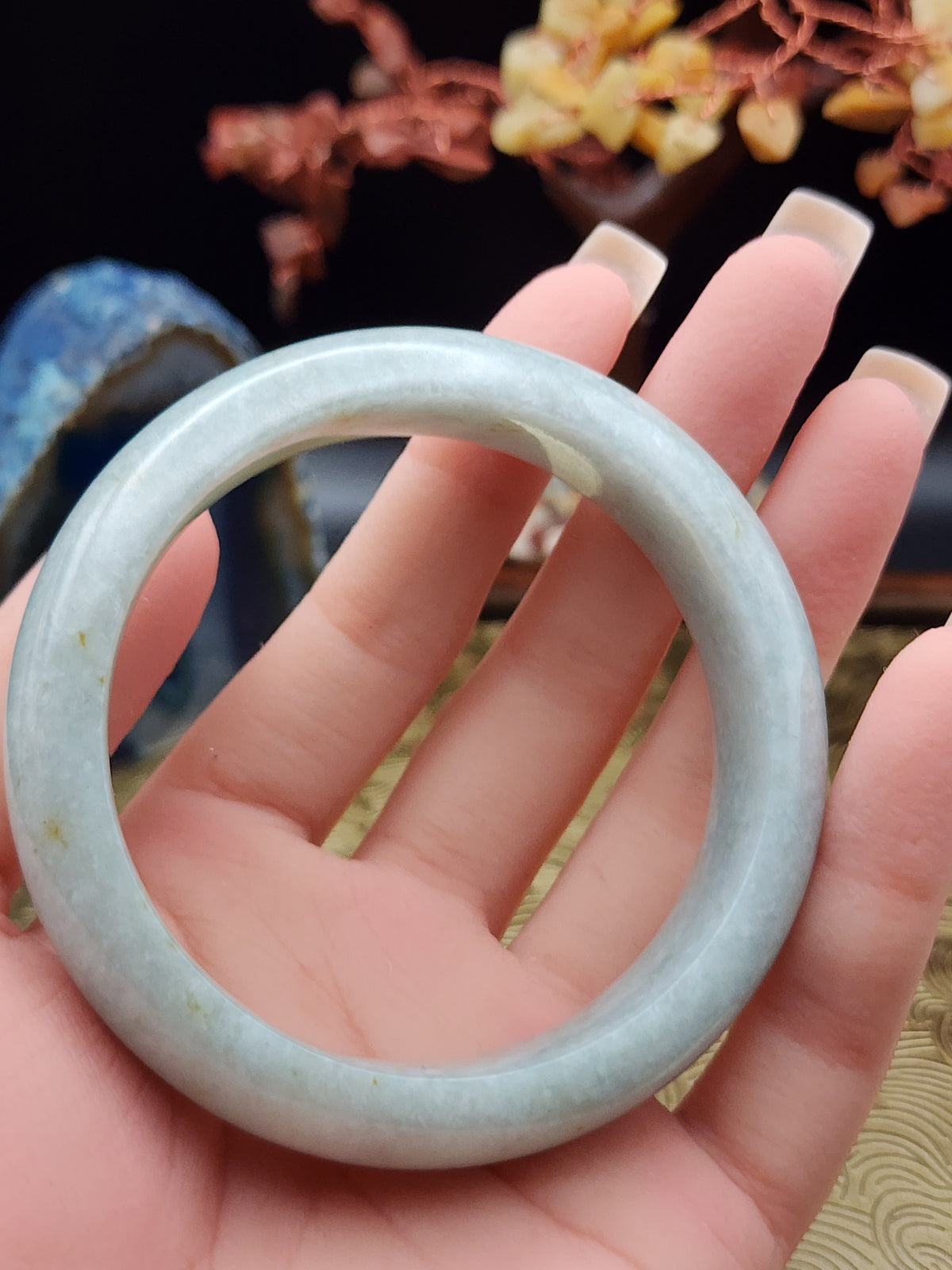 Jadeite Jade Pale Icy Blue-Green Bangle – 58.4mm (Type A Untreated)