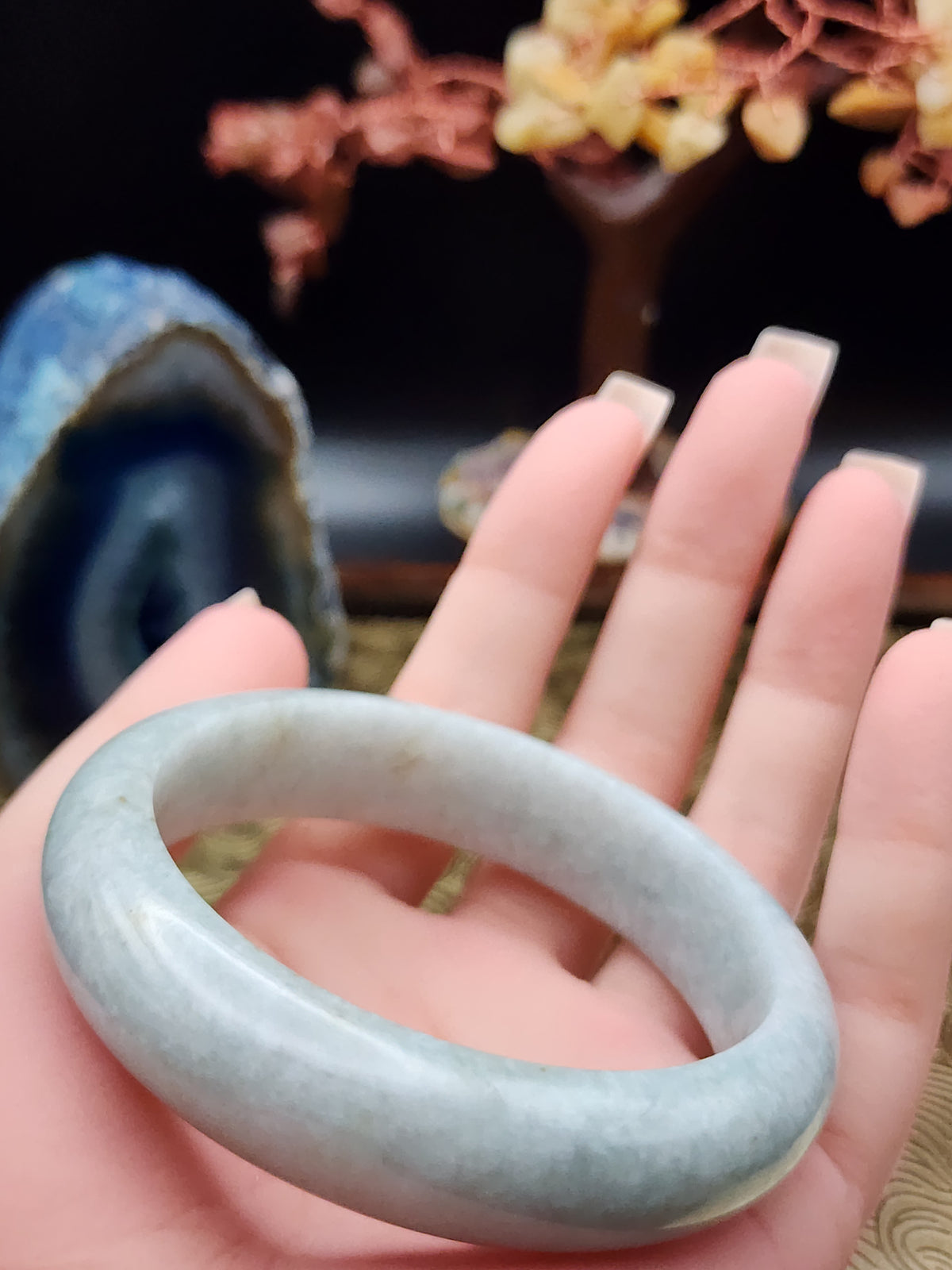 Jadeite Jade Pale Icy Blue-Green Bangle – 58.4mm (Type A Untreated)
