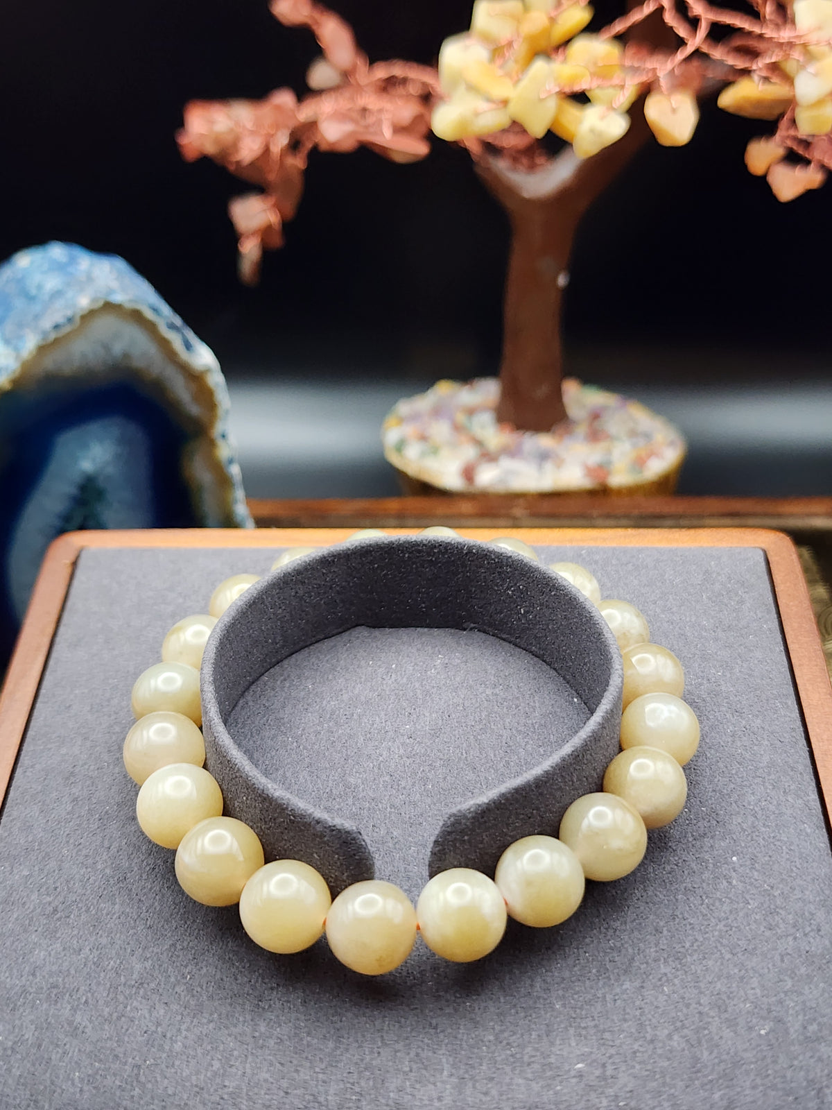 Natural Hetian Nephrite Jade Bead Bracelet - 6.7" - Certified