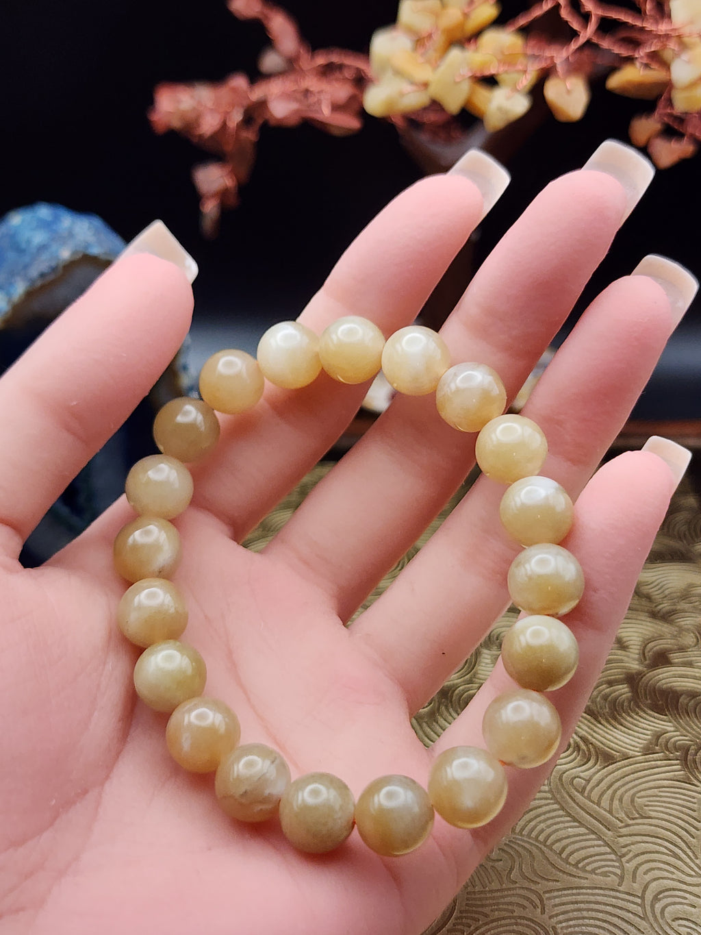 Natural Hetian Nephrite Jade Bead Bracelet - 6.7" - Certified