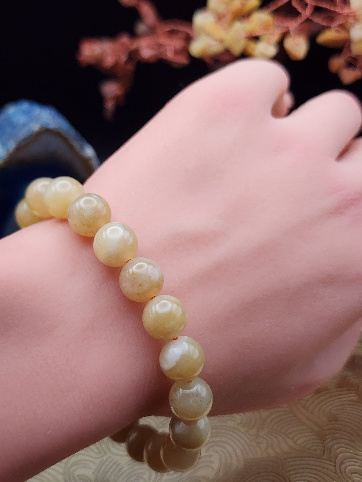 Natural Hetian Nephrite Jade Bead Bracelet - 6.7" - Certified