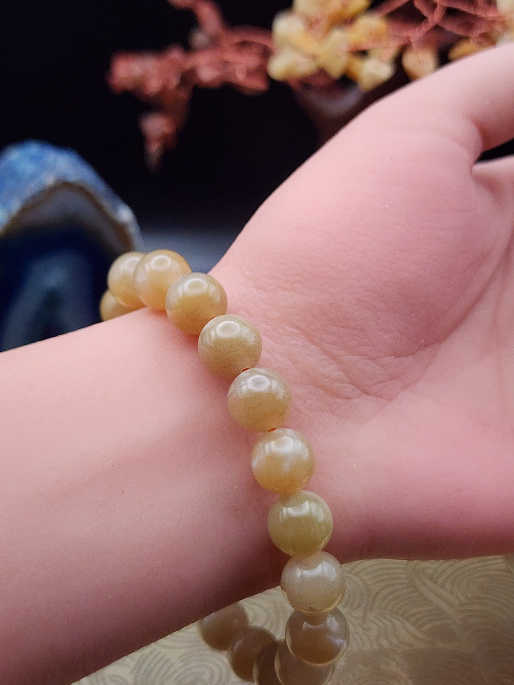 Natural Hetian Nephrite Jade Bead Bracelet - 6.7" - Certified