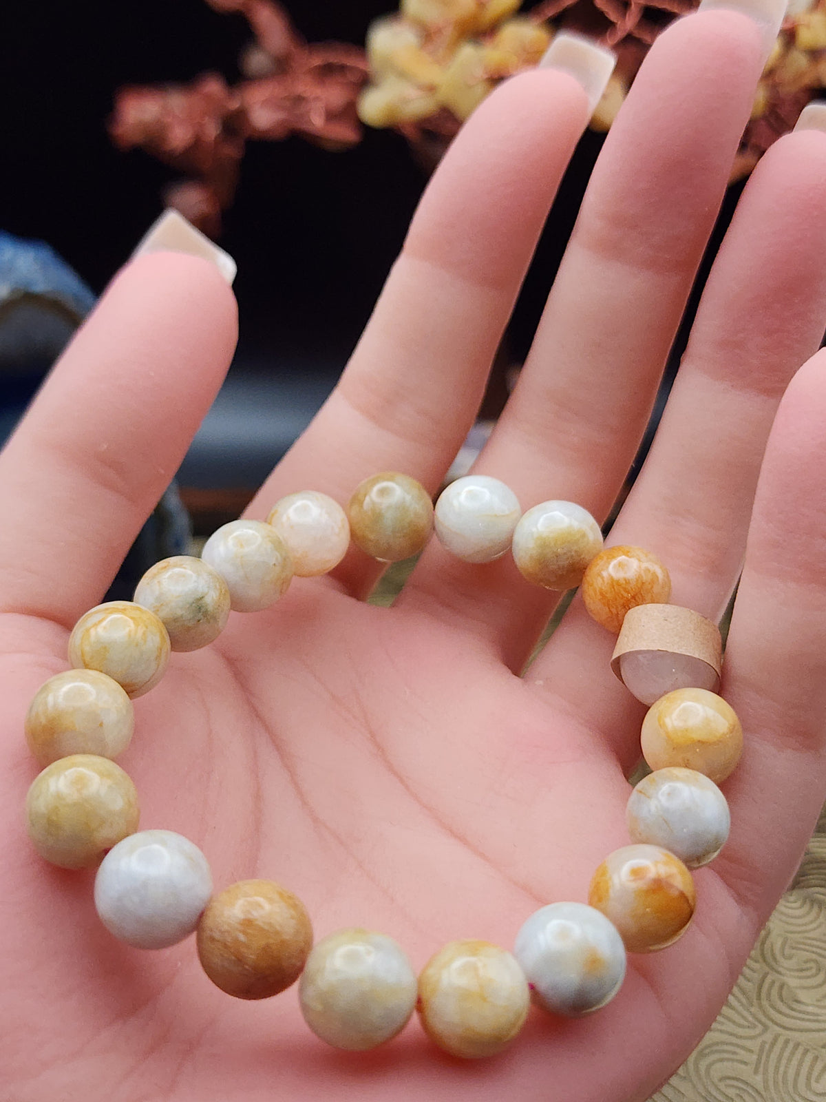 Natural Jadeite Jade Bead Bracelet - 6.3" - Certified