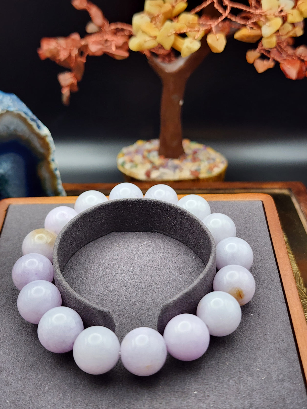Natural Lavender Jadeite Jade Bead Bracelet - 7" - Certified