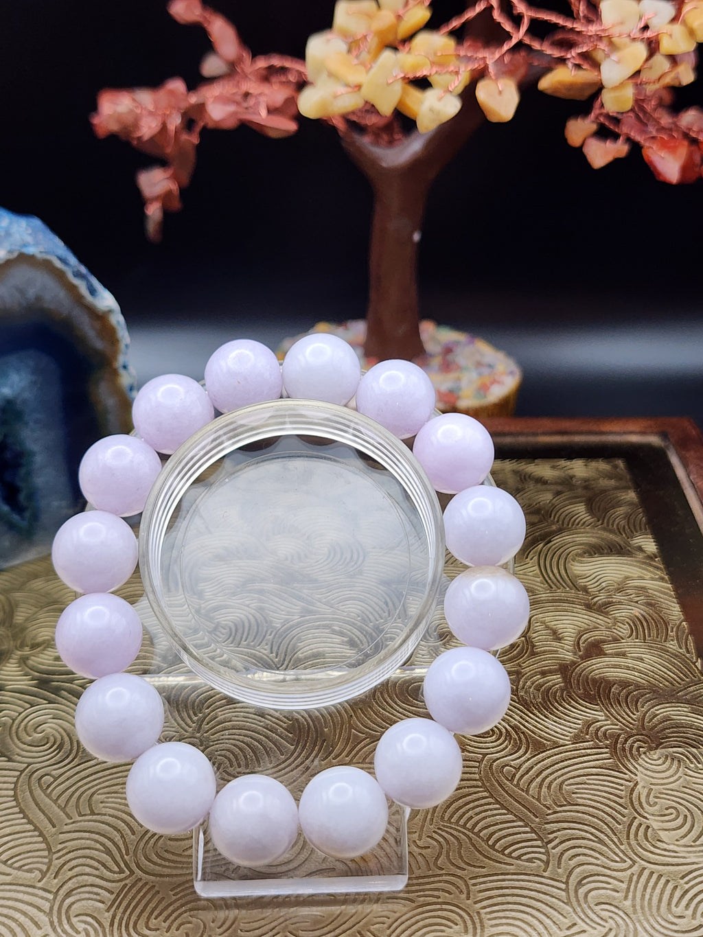 Natural Lavender Jadeite Jade Bead Bracelet - 7" - Certified