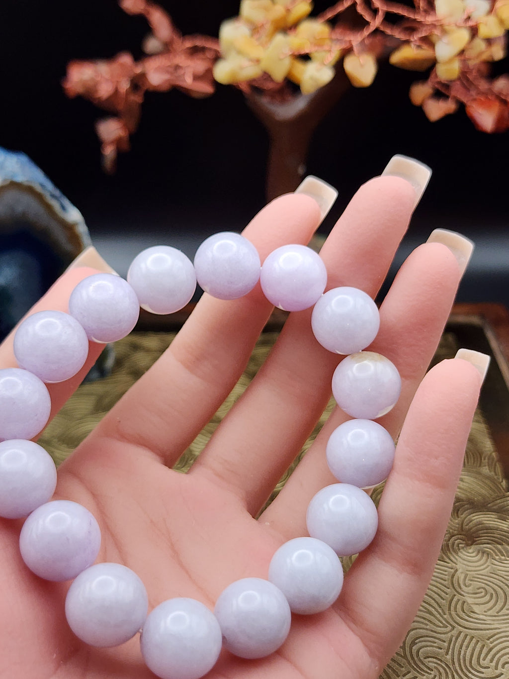 Natural Lavender Jadeite Jade Bead Bracelet - 7" - Certified