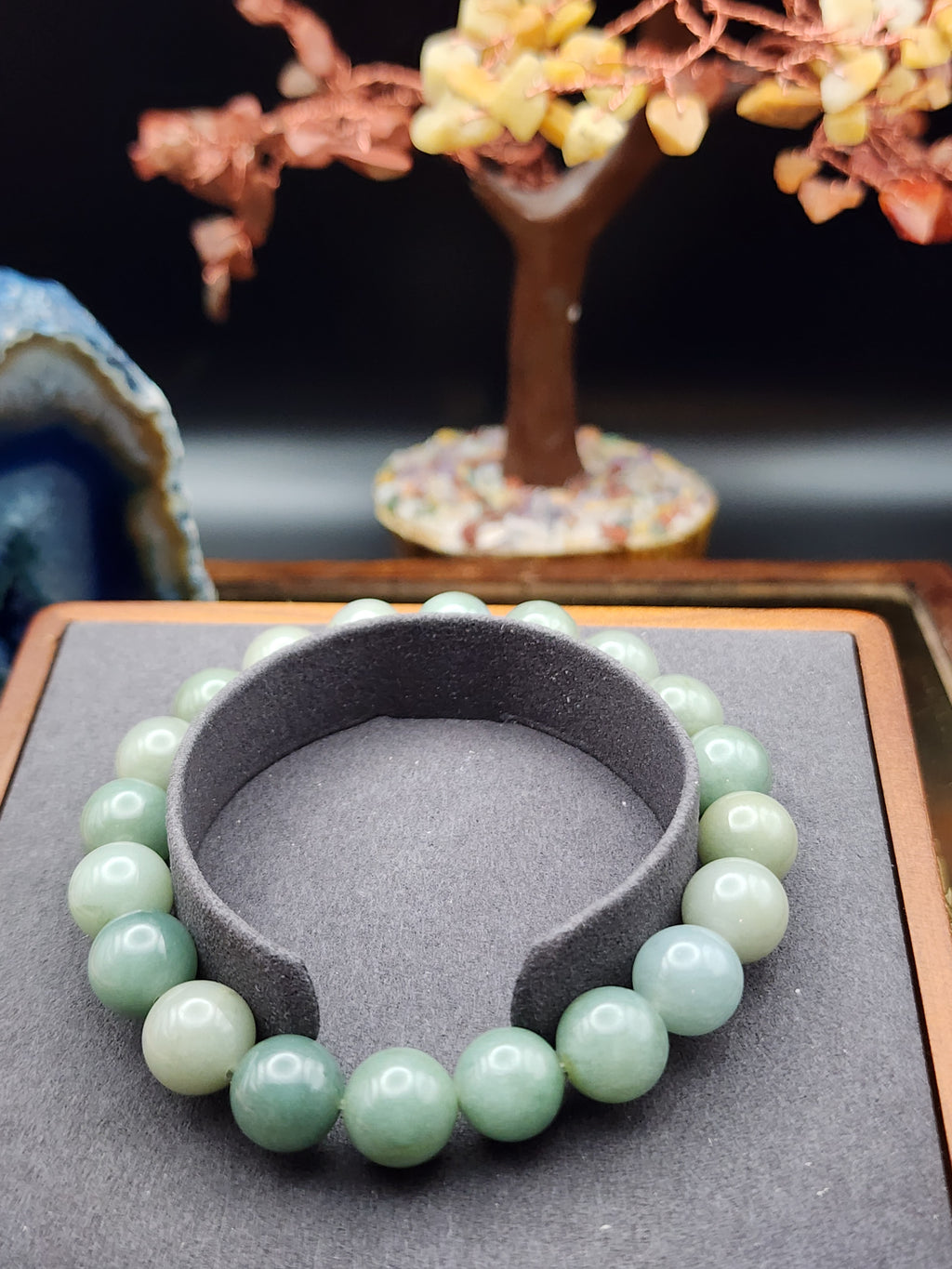Natural Green Jadeite Jade Bead Bracelet - 7.3" - Certified