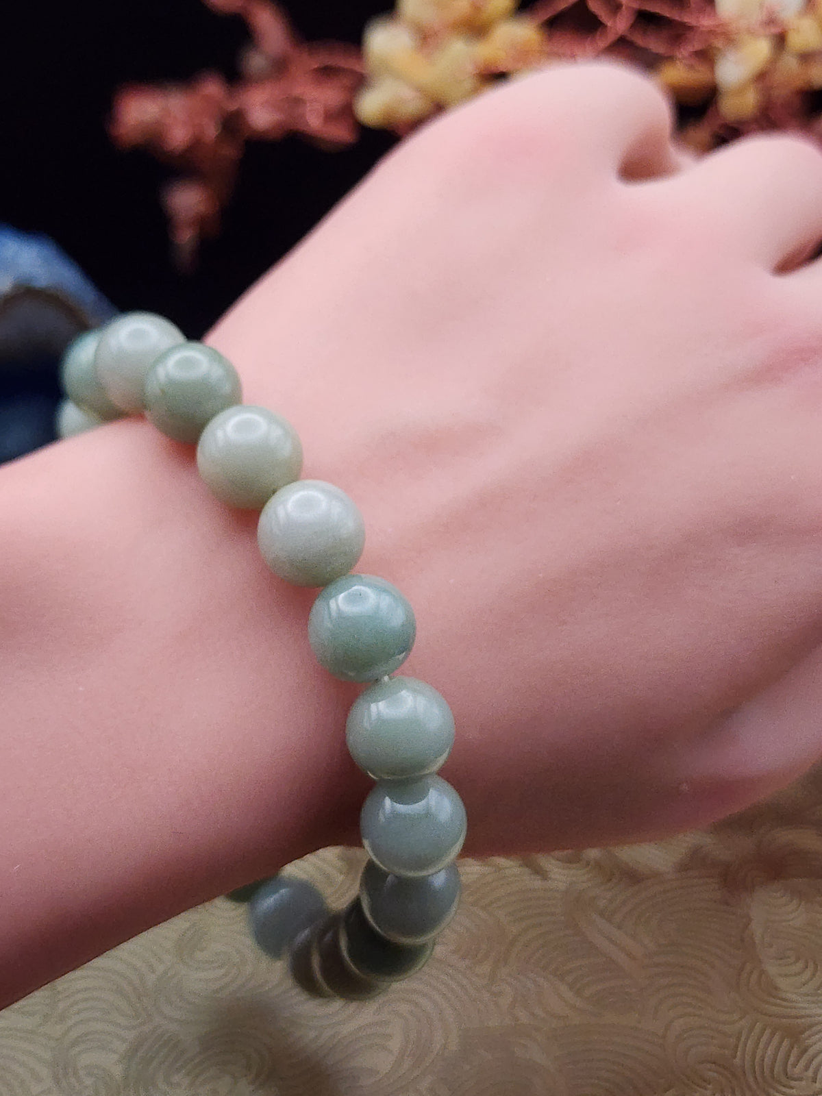 Natural Green Jadeite Jade Bead Bracelet - 7.3" - Certified