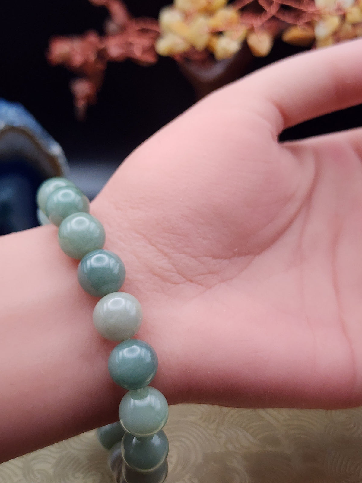 Natural Green Jadeite Jade Bead Bracelet - 7.3" - Certified