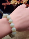 Natural Hetian Jade Bead Bracelet - 6.5" - Certified