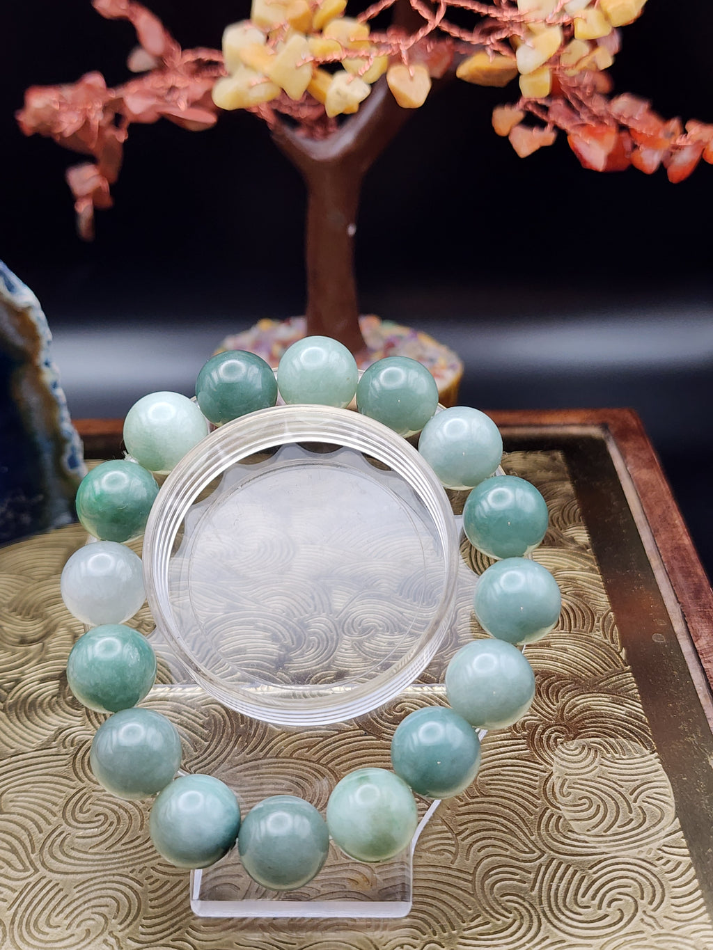 Natural Green Jadeite Jade Bead Bracelet - 7" - Certified