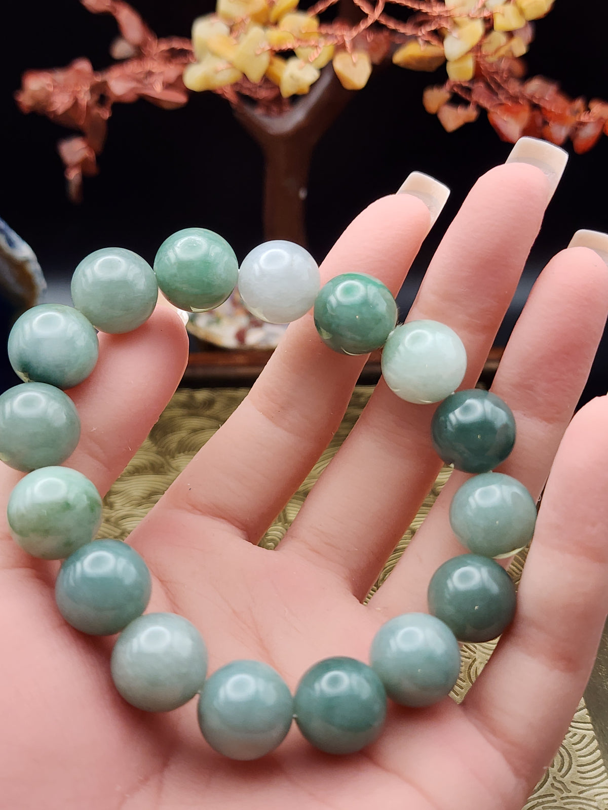 Natural Green Jadeite Jade Bead Bracelet - 7" - Certified