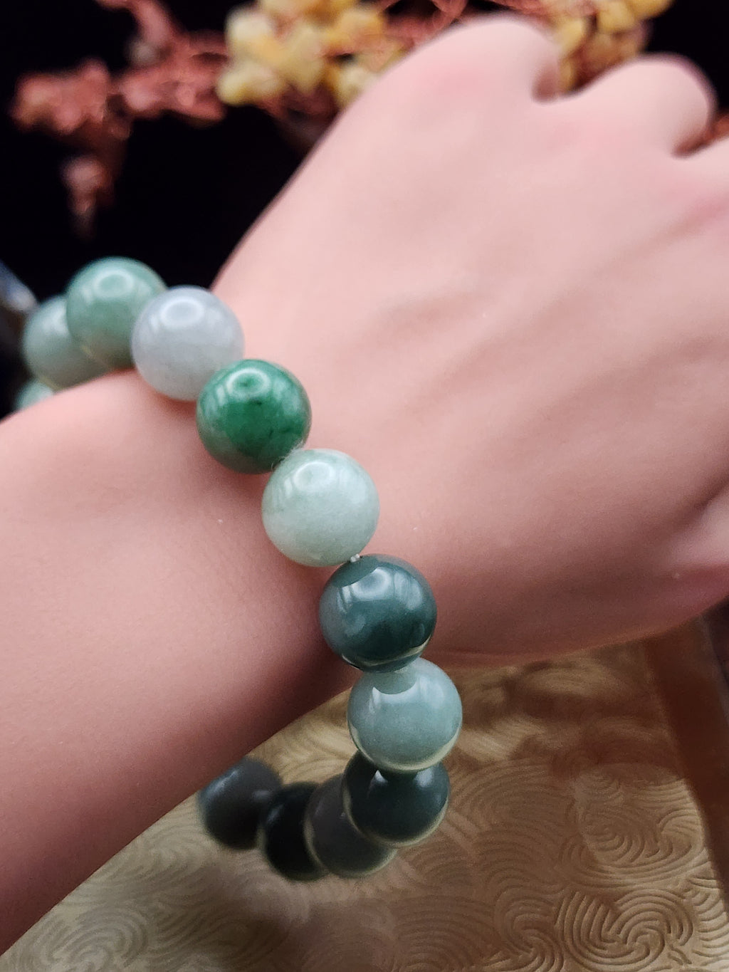 Natural Green Jadeite Jade Bead Bracelet - 7" - Certified