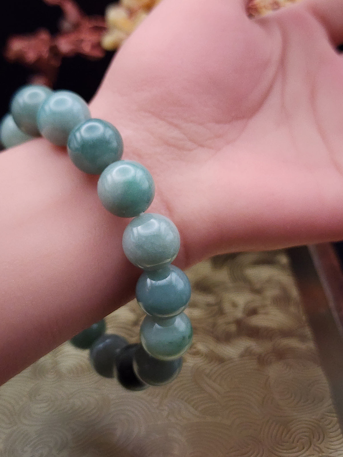 Natural Green Jadeite Jade Bead Bracelet - 7" - Certified