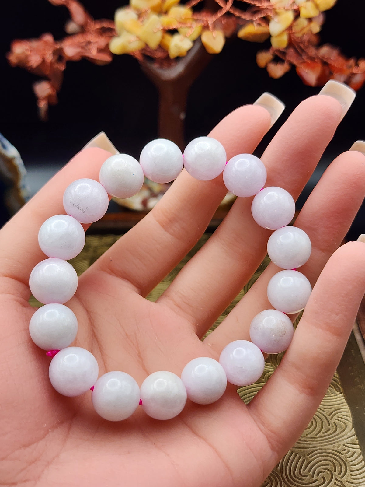 Natural Lavender Jadeite Jade Bead Bracelet - 6.5" - Certified