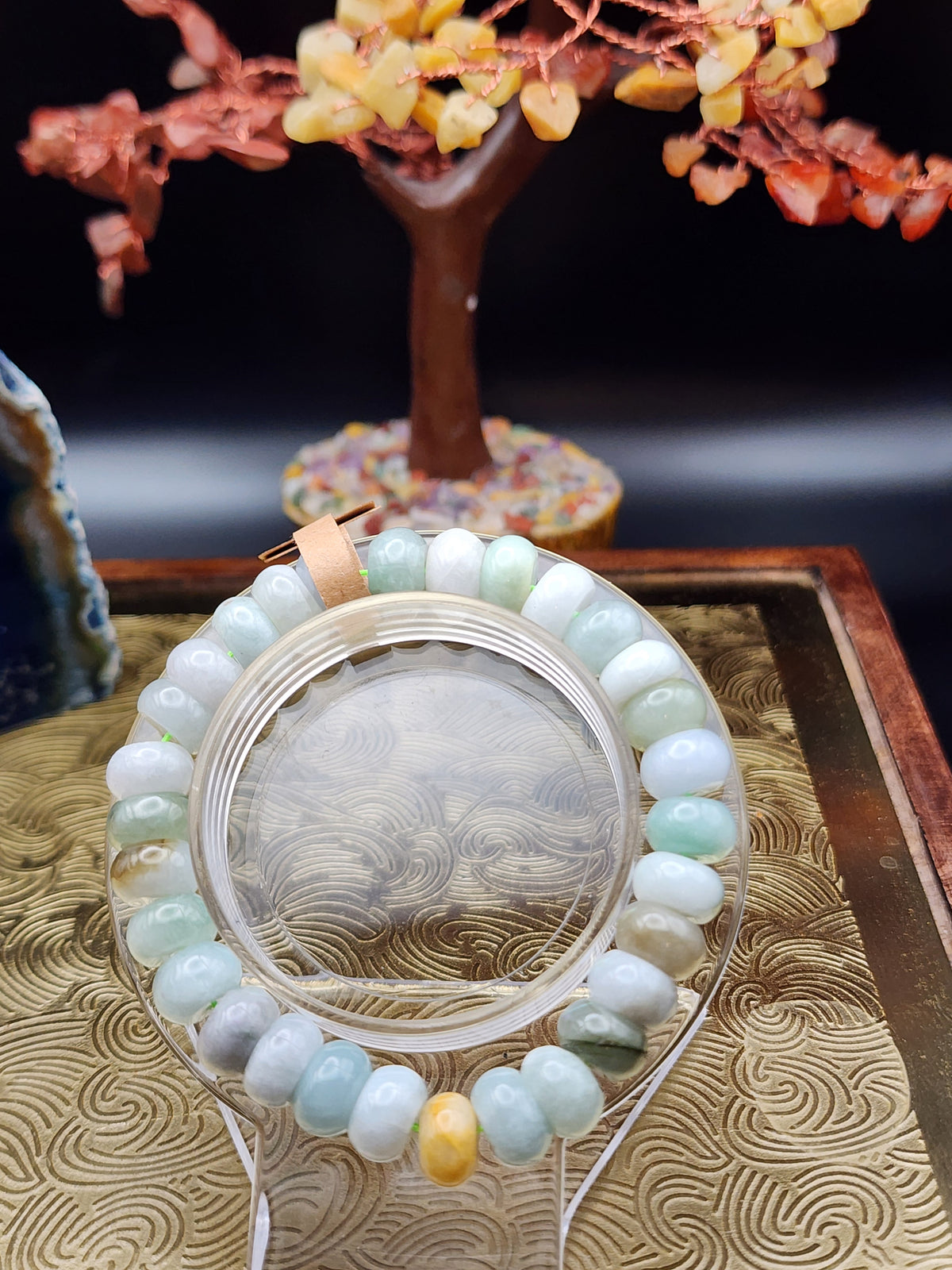 Natural Jadeite Jade Abacus Bead Bracelet - 6.5" - Certified