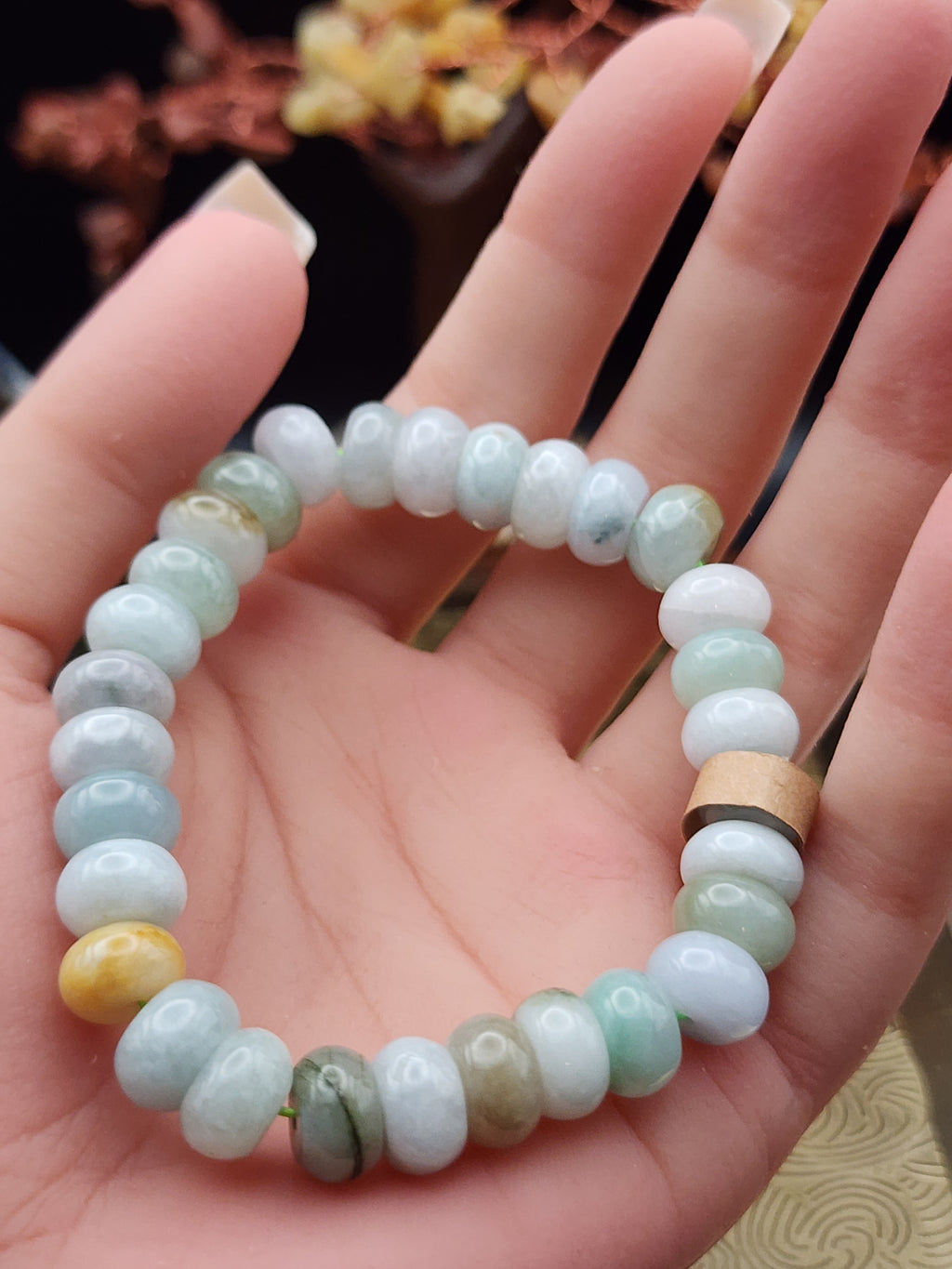 Natural Jadeite Jade Abacus Bead Bracelet - 6.5" - Certified